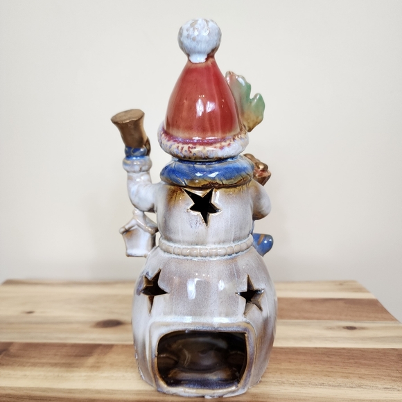 9" Glazed Ceramic Snowman Tealight Candle Holder - Picture 6 of 11